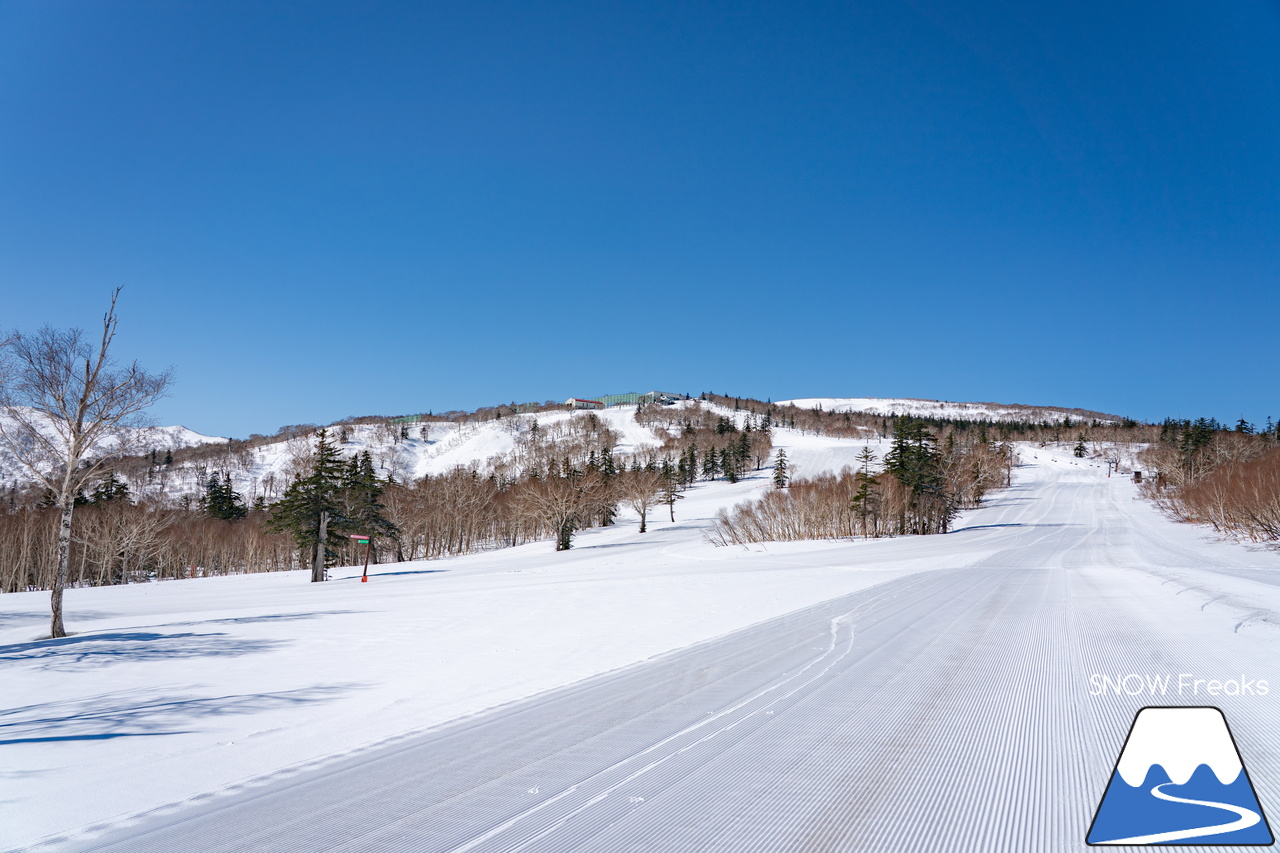 札幌国際スキー場｜ゴールデンウイーク初日も全コース滑走可能OK！！真っ白な雪と澄んだ青空 ＝ 絶好の春スキー＆スノーボード日和♪そして、日本海の彼方に、なんと利尻富士が見えた？！